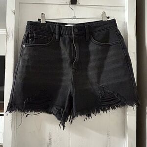 Black KanCan Denim Shorts Raw Hem Distressed  NWOT SIZE 7/27
